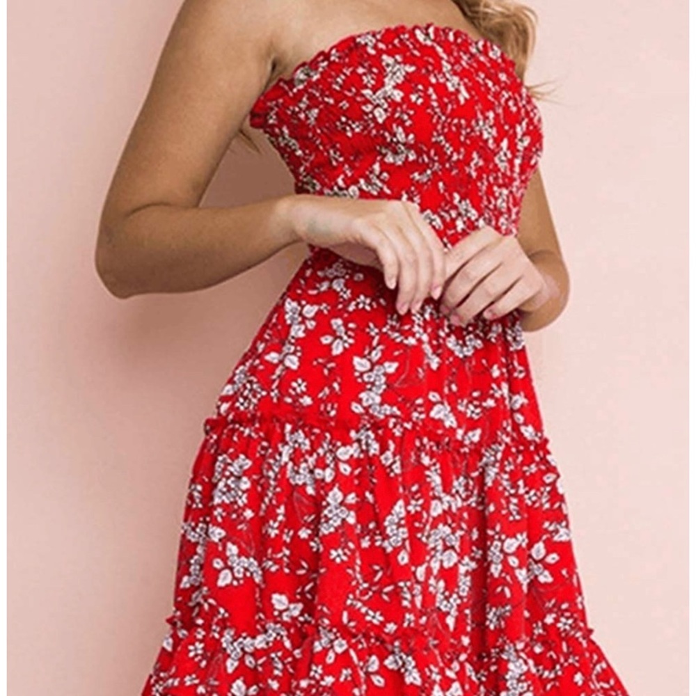 Women's Strapless Dress Mini Floral Print